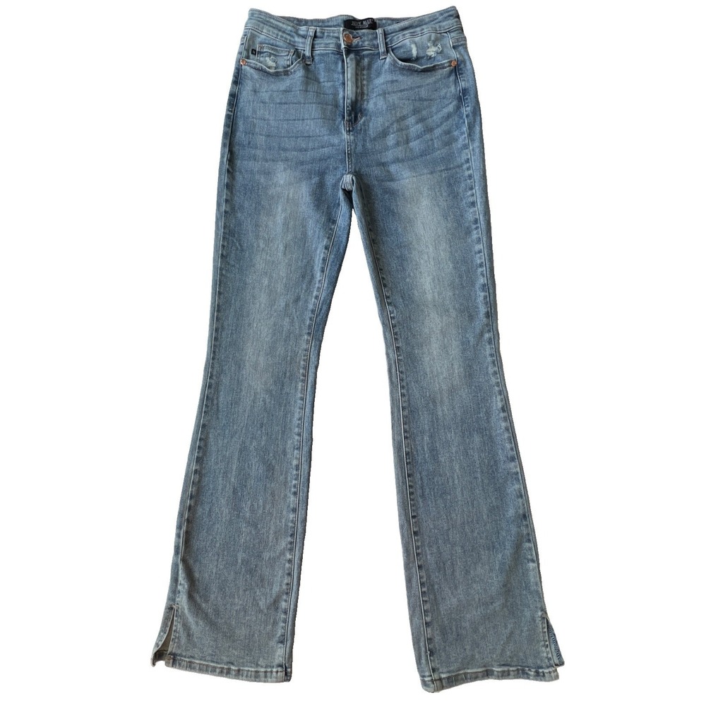 Judy Blue Womens 13/31 Slim Bootcut Jean Blue Stretch Distressed Denim High Rise